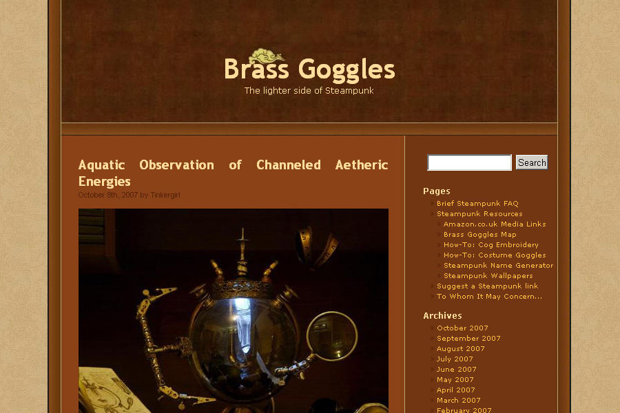 Brass Goggles website