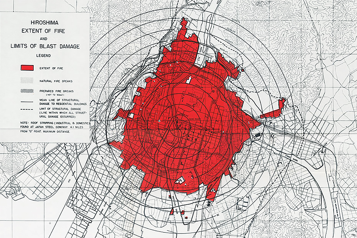 Площадь поражения взрыва. Хиросима бомба радиус поражения. Радиус поражения Хиросимы и Нагасаки. Радиус взрыва ядерной бомбы в Хиросиме. Хиросима атомная бомба карта.