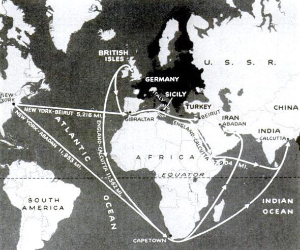 1943 shipping routes map