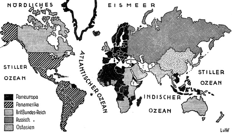 Richard von Coudenhove-Kalergi world map